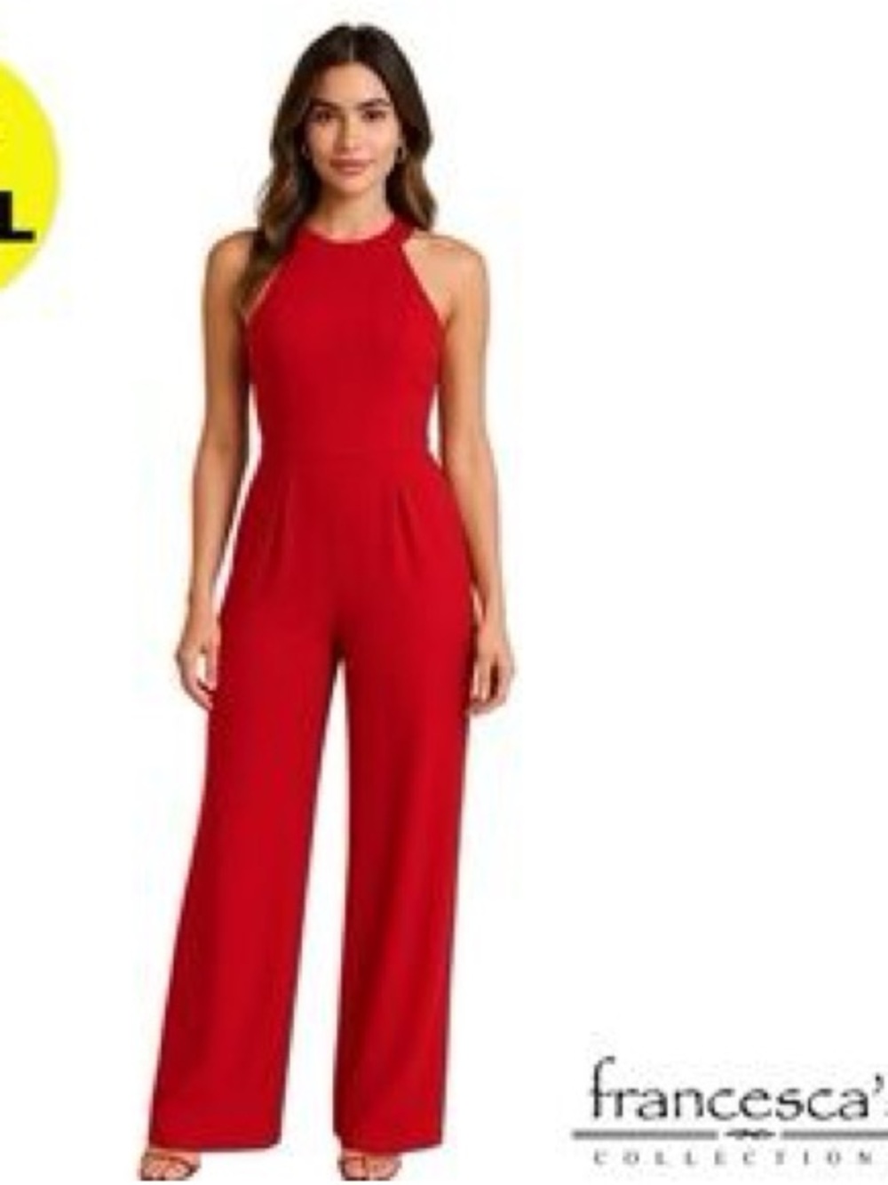 Francesca’s Collection Mi Ami Medium Red Halter Neckline Business Jumpsuit